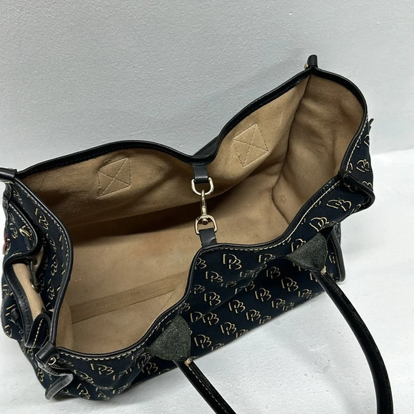 Dooney & Bourke Signature Canvas Tote Bag Purse Side Pockets DB Logo Navy Blue - Picture 9 of 14